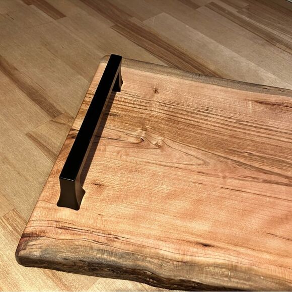 Tray/ charcuterie board combo, cherry wood, 8 1/2 x 21 x 2 1/2“ tall, live edge - Picture 3 of 5